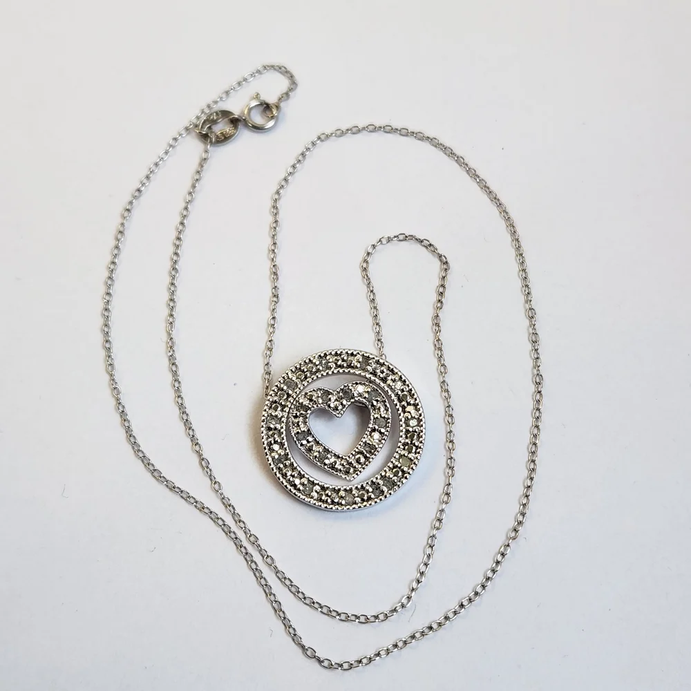 VTG 925 Affinity Silver Heart Entertwined Circle Necklace 925 16" Chain - Picture 4 of 7